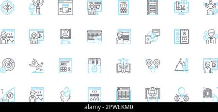Web design linear icons set. Aesthetics, Usability, Accessibility, Interactivity, Responsive, Typography, Grid line vector and concept signs. Color Stock Vector