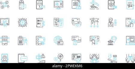 Virtual currency linear icons set. Bitcoin, Cryptocurrency, Ethereum, Digital, Blockchain, Litecoin, Decentralized line vector and concept signs Stock Vector