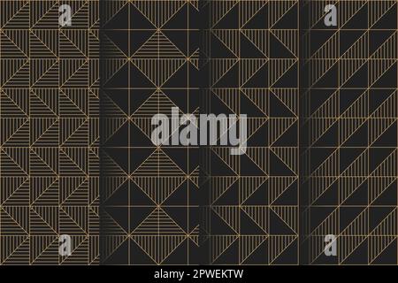 Golden elegant line grid seamless minimalistic patterns collection Stock Vector