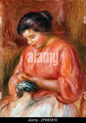 Girl Darning by Pierre-Auguste Renoir. Original from Barnes Foundation. Stock Photo