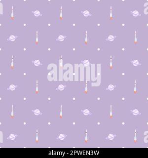 Quad continuous rocket planet vector illustration pattern Stock Vector
