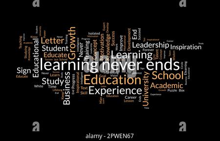 Word cloud background concept for learning never ends. career development for skill growth success. vector illustration. Stock Vector