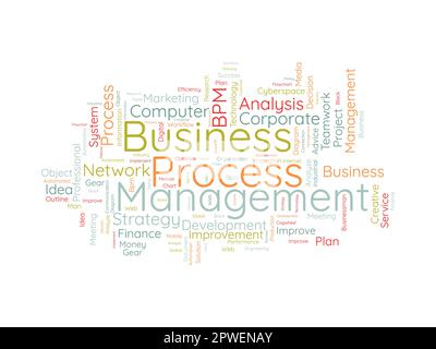 Word cloud background concept for business process management (bpm). strategic business analysis, industry implement idea of financial system solution Stock Vector