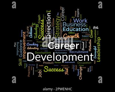 Word cloud background concept for Career development. success strategy, goal achievement management of leadership opportunity. vector illustration. Stock Vector