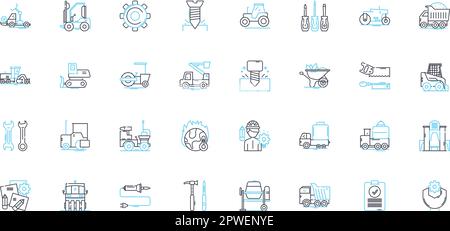 Scientific apparatus linear icons set. Microscope, Centrifuge, Bunsen burner, Spectrophotometer, Pipette, Thermometer, Syringe line vector and concept Stock Vector