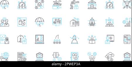 Mtary compensation linear icons set. Benefits, Remuneration, Salary, Wage, Compensation, Pay, Entitlements line vector and concept signs. Rewards Stock Vector