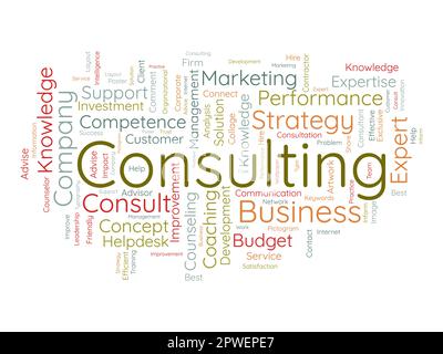 Word cloud background concept for Consulting. Business service solution advice with expert counseling. vector illustration. Stock Vector