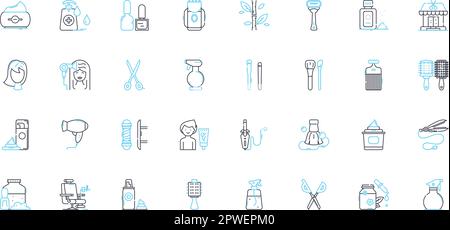 Beauty parlor linear icons set. Chic, Elegant, Lavish, Trendy, Sophisticated, Glamorous, Radiant line vector and concept signs. Polished,Lavender Stock Vector