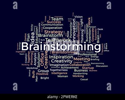 Word cloud background concept for Brainstorming. Creative innovation, brainstorm idea, strategy of business success. vector illustration. Stock Vector