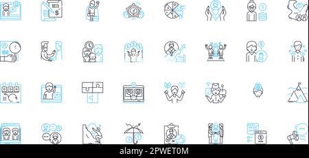 Corporate Management linear icons set. Leadership, Strategy, Accounting, Innovation, Organizational culture, Decision-making, Delegation line vector Stock Vector