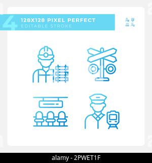 Railroad infrastructure pixel perfect gradient linear vector icons set Stock Vector