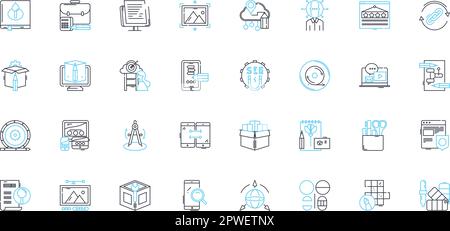 Social security linear icons set. Retirement, Beneficiary, Disability, Medicare, Elderly, Pension, Trust line vector and concept signs. Coverage Stock Vector