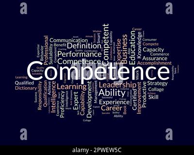 Word cloud background concept for Competence. Leadership performance ability accomplishment attitude for knowledge expertise. vector illustration. Stock Vector