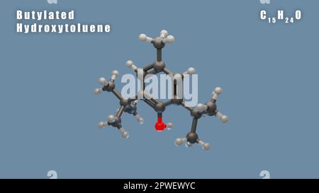 Butylated hydroxytoluene of C15H24O 3D Conformer render. Food additive E321 Stock Photo