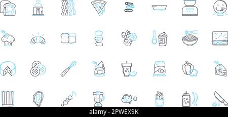 Cookware linear icons set. Skillet, Pan, Pot, Dutch oven, Wok, Roaster, Griddle line vector and concept signs. Saucepan,Steamer,Stockpot outline Stock Vector