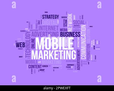 Word cloud background concept for Mobile Marketing. Media advertisement, digital social communication of business promotion. vector illustration. Stock Vector