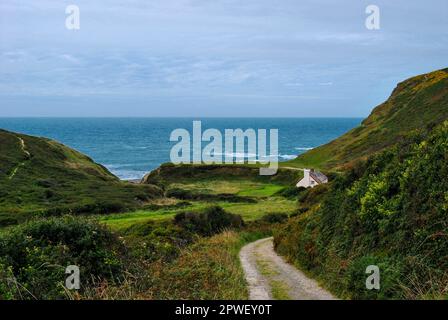 15th Century Blackpool Mill cottage on the North Devon coastline within Hartland Abbey estate Stock Photo