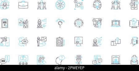Client relations linear icons set. Trust, Loyalty, Communication, Partnership, Satisfaction, Responsiveness, Cooperation line vector and concept signs Stock Vector