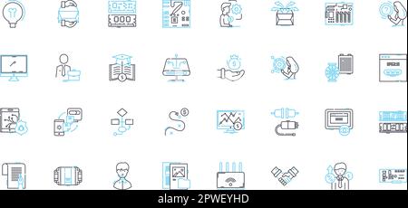 Virtual commerce linear icons set. E-commerce, Webstore, Shopping, Online, Marketplaces, Transactions, Digital line vector and concept signs. Cyber Stock Vector