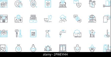 Shielding linear icons set. Protection , Armor , Screen , Barrier , Defence , Cover , Refuge line vector and concept signs. Shelter ,Bulwark Stock Vector