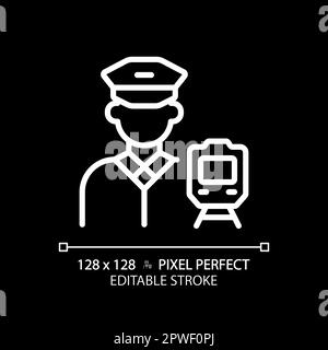 Train driver pixel perfect white linear icon for dark theme Stock Vector