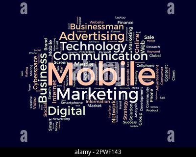 Word cloud background concept for Mobile Marketing. Media advertisement, digital social communication of business promotion. vector illustration. Stock Vector