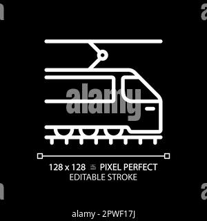 Tram pixel perfect white linear icon for dark theme Stock Vector