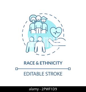 Race and ethnicity turquoise concept icon. Patients equity for medical service. Healthcare. Social determinant of health abstract idea thin line illus Stock Vector