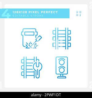Railroad maintenance pixel perfect gradient linear vector icons set Stock Vector