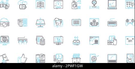 Virtual intelligence linear icons set. Automation, Machine learning, Robotics, Cybersecurity, Analytics, Efficiency, Prediction line vector and Stock Vector