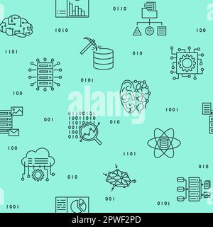 Deep learning and neural net seamless pattern in line style. Vector illustration Stock Vector