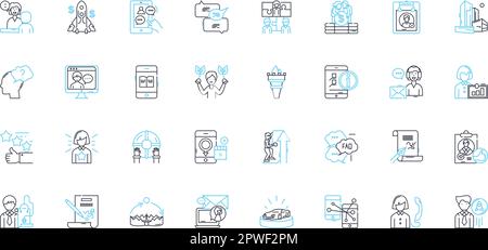 Client loyalty linear icons set. Commitment, Retention, Dedication, Satisfaction, Trust, Loyalty, Dependability line vector and concept signs Stock Vector