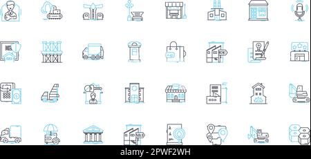 Building design linear icons set. Architecture, Blueprint, Facade, Elevation, Structural, Conceptual, Aesthetic line vector and concept signs. Form Stock Vector