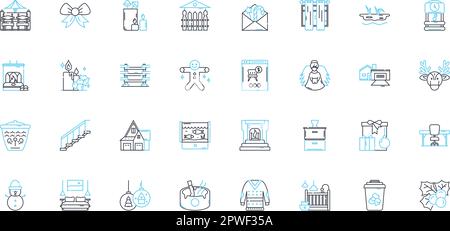 Home accents linear icons set. Cushions, Rugs, Paintings, Vases, Clocks, Mirrors, Candles line vector and concept signs. Curtains,Textiles,Figurines Stock Vector