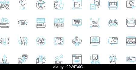 Computer hardware linear icons set. Processor, Graphics, Memory, Motherboard, HDD, SSD, Power line vector and concept signs. Output,Input,Ethernet Stock Vector