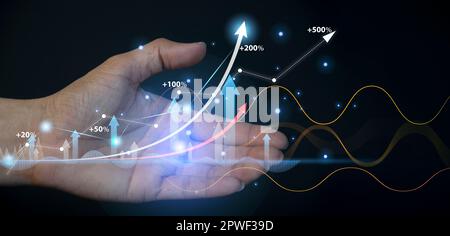 Business finance and investment concept, capital gains the growth of the global economy. Coin stack financial graph chart, market report on cash curre Stock Photo