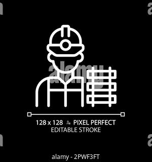 Railway worker pixel perfect white linear icon for dark theme Stock Vector