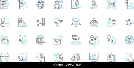 Social advertising linear icons set. Awareness, Engagement, Conversion, Reach, Targeting, Influence, Amplification line vector and concept signs Stock Vector