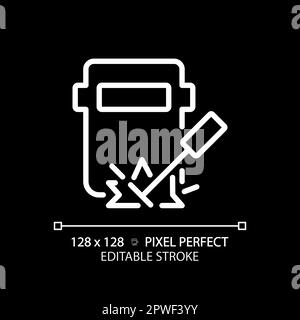 Welding pixel perfect white linear icon for dark theme Stock Vector