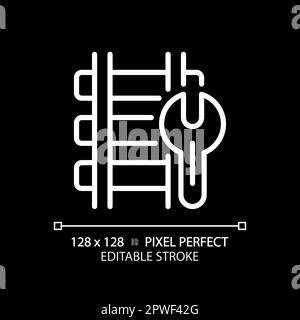 Railway maintenance pixel perfect white linear icon for dark theme Stock Vector