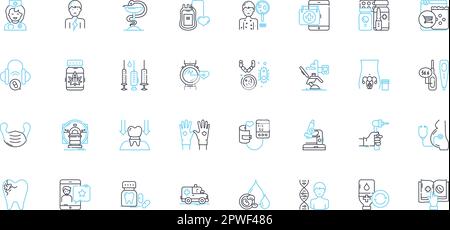 Primary care linear icons set. diagnosis, prevention, treatment, education, screening, referral, follow-up line vector and concept signs. management Stock Vector