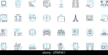 Engineering linear icons set. Design, Innovation, Technology, Sustainability, Mathematics, Mechanics, Automation line vector and concept signs Stock Vector