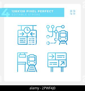 Railway station pixel perfect gradient linear vector icons set Stock Vector