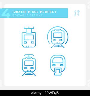 Passenger train pixel perfect gradient linear vector icons set Stock Vector