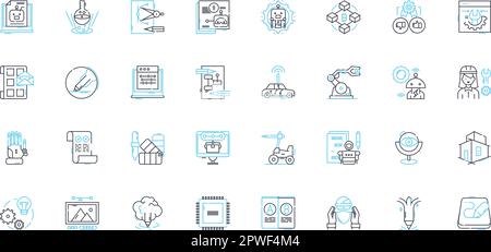 Self-driving cars linear icons set. Automation, Autonomy, Driverless, Efficiency, Navigation, Robotics, Safety line vector and concept signs. Sensors Stock Vector