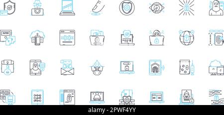 Data security linear icons set. Encryption, Firewall, Malware, Cybersecurity, Authentication, Authorization, Intrusion line vector and concept signs Stock Vector