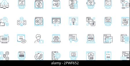 Agile design linear icons set. Flexibility, Collaboration, Iteration, Efficiency, Adaptability, Innovation, Customer-centric line vector and concept Stock Vector