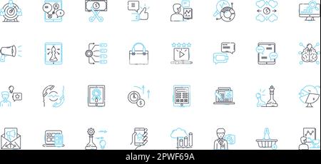 Product placement linear icons set. Integration, Advertising, Branding, Exposure, Infiltration, Promotion, Engagement line vector and concept signs Stock Vector