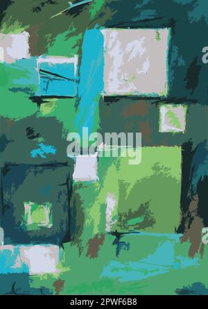 Modern Abstract Landscape Illustration - Painting with Squares Vivid Bright Colors Stock Vector