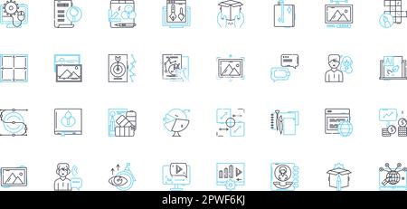 Social ads linear icons set. Targeting, Engagement, Conversion, Clicks, Impressions, Retargeting, Analytics line vector and concept signs. Relevance Stock Vector